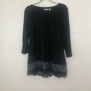 Logo By Lori Goldstein Black Gray Marbled Lace Bottom Tunic Size Small